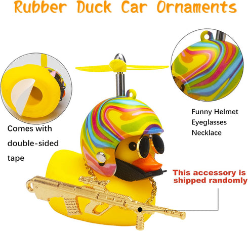 wonuu Rubber Duck Car Ornaments, Cool Yellow Duck Dashboard Decorations with Squeaky Glasses and Propeller Helmet
