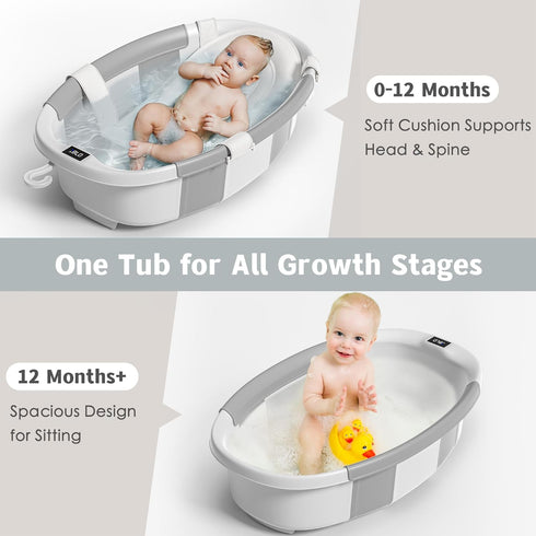 0-36 Himold Collapsible Baby Bathtub for Newborn to Toddler Months, Spacious Foldable Infant Bath Tub with Thermometer