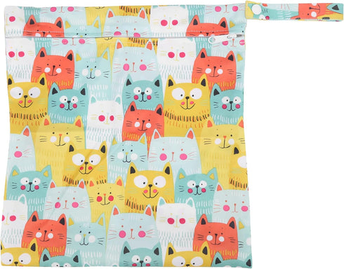 Pongnas Cute Cat Print Reusable Cloth Diaper Bag with Zipper Washable Hanging Wet & Dryfor