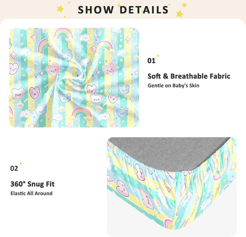 miaozhen 1 Pack 52x28 Cotton Baby Crib Sheets Soft Comfy Gymnastics Cartoon Crib Mattress Sheet for Nursery Decor