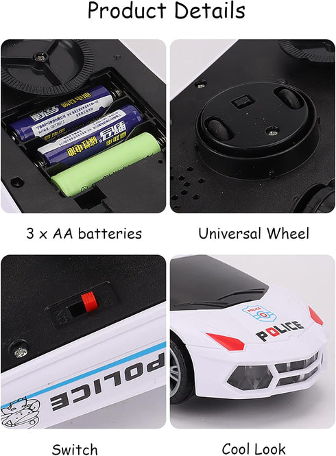 Police Car Spinning Toy for Boys 3-5 - Music Lights and Siren with Automatic Door Opening for Kids