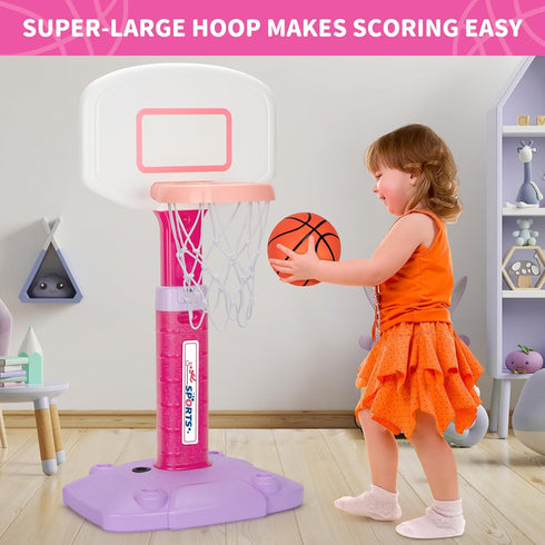 Adjustable Toddler Basketball Hoop Indoor for Ages 1-3, Pink Mini Hoop with 3 Balls for Outdoor Poolside Gift