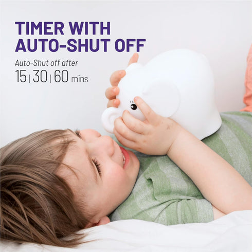 Lumipets Remote Control Silicone Night Light for Kids - Elephant Design with 9 Soft Colors & Sleep Timer
