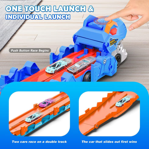 3 1 8 Set 3 4 5 6 TERRAMUS Dinosaur Transport Truck Toy for Kids - in Ejection Folding Track Toys w/Sound Race Cars