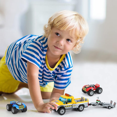 City Race Buggy Transporter Building Set, 324 PCS 3 in 1 City Service Truck Cars Building Blocks Kit