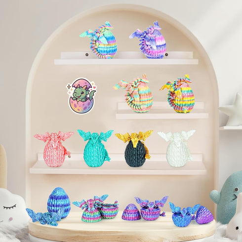 12PCS 3D (12pcs-Multicolor) Mydhall Printed Dragon Eggs with Baby Dragon Inside Easter Basket Stuffers Christmas Tree