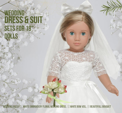 Doll Clothes Accessories First Communion Wedding Dress and Suit Set for American 18 inch Doll Boy and Girl