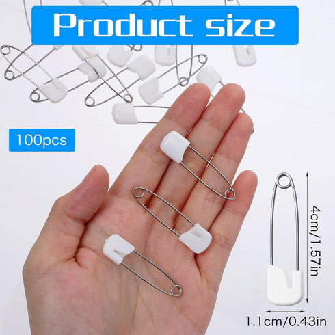 Xinjoduz 100 1.6 Inch Pieces Diaper Pins for Cloth Diapers, Plastic Head Baby Safety Pins with Locking Closures