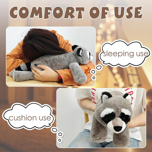 ARELUX 18in Raccoon Plush Stuffed Animals: Cute Cuddly Body Pillow Hug Sleeping Fluffy Wild Animal Toys
