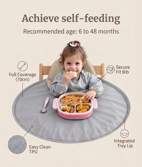 Generic Set Baby bib Food Catcher Bib and Tray | High Chair Self Feeding, Self Eating | No-Mess Mealtime | Easy Cleanup