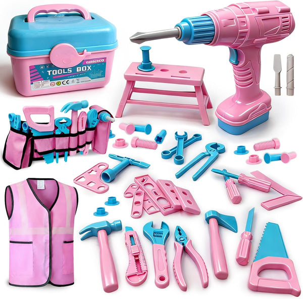 Kids Tool Set 55Pcs Tool Box Toddler Tool Kit for Girls Play