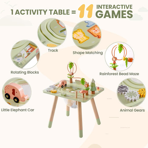 11-in-1 ROBUD Activity Table, Montessori Learning Table with Bead Maze, Gears, Track, Shape Matching, Storage & More