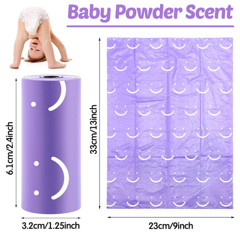 1500 Count 100 Diaper Disposable Bags for Baby Diaper Sacks Baby Powder Scent Disposal or Pet Waste Bags, Rolls(Purple)