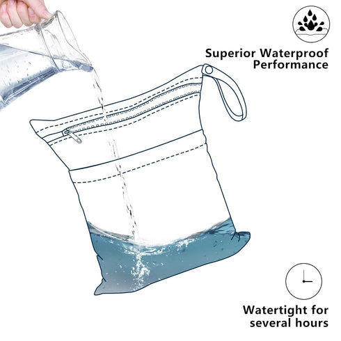 ALVABABY 2pcs Superior Waterproof Wet Dry Bags, Reusable with Two Zippered Pockets for Baby Cloth Diapers, Travel, Beach