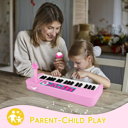 Amy&Benton 37 Keys Piano Toy for Girls 3-7, Birthday Gift with Stood, Pink Music Keyboard
