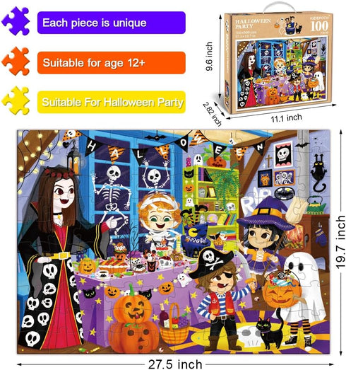 Halloween Jigsaw Puzzles 100 Pieces - Colorful Costume Party Puzzles, Family Game Gift, 27.5 x 19.7 Inch
