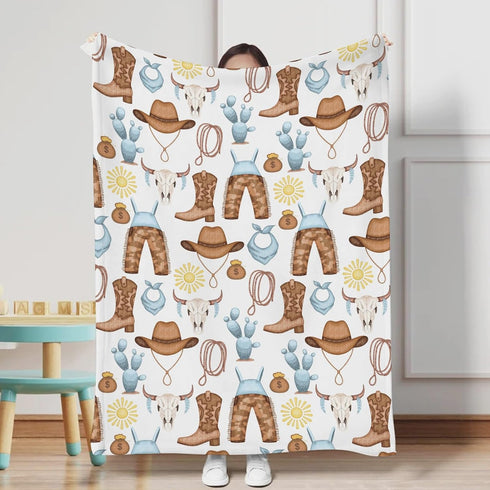 Baby Western Cowboy Blue Blankets - Soft Receiving Blanket for Boy, 30x40 for Newborn Nursery Stroller