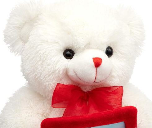 HollyHOME Teddy Bear Stuffed Animal Plush Bear - 12 Inches White with Red Bow - Christmas Valentine's Day Gift