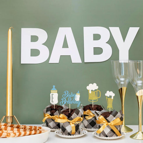 Moitkptt 24 Pcs Glitter Cupcake Toppers - Baby Bottle & Beer Mug Cupcake Picks - Gender Reveal Decorations