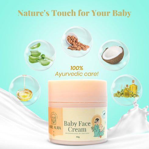 PURE AURA 50gm, Baby Face Cream, Ayurvedic & Organic, Shea Butter & Almond Oil, Newborns