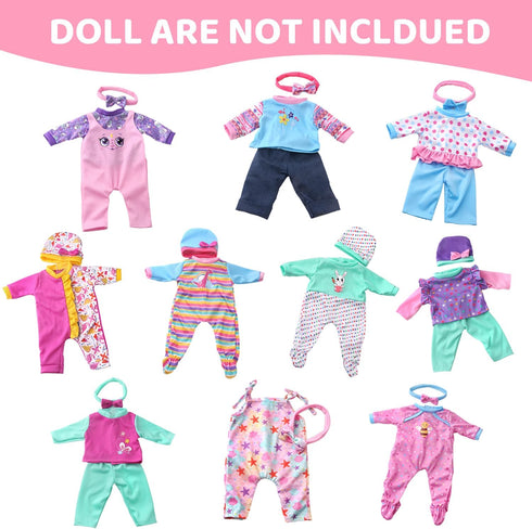10 Sets 14-18 Inch 17 Inch 43cm UNICORN ELEMENT Baby Doll Clothes for Dolls, Baby Doll Clothes and Headbands Outfits