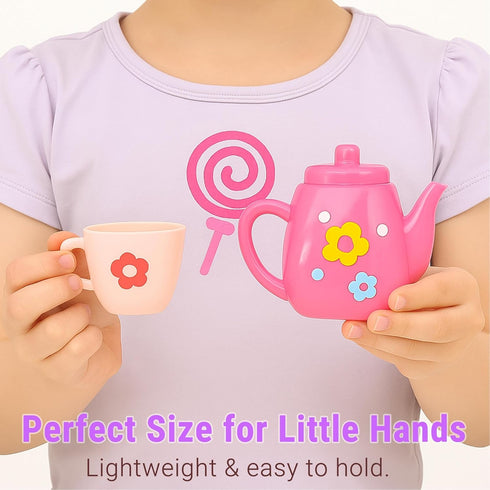 Set 3-5, 23-Piece Set Lajeje Toddler Tea Party for Girls Ages Pretend Play Tea for Kids with Teapot, Cups, Plates