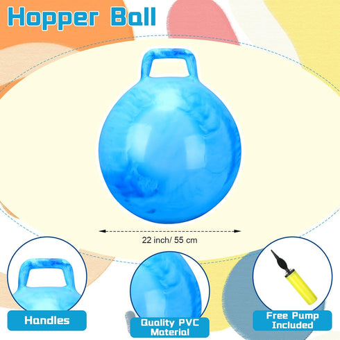 2 Pcs 18 Inch Hopper Ball Jumping Balls with Air Pump, Bouncy Balls for Kids Exercise, Marbled Red & Blue