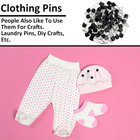 HJZHII 100Pcs 2.2 Inch Diaper Pins Safety Plastic Head Cloth Diaper Nappy Pins with Locking Closures Black Stainless