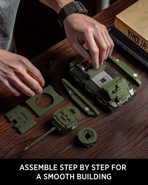Set WW2 M4 (860 NF10313) Nifeliz Sherman Military Tank Building for Adults, Collectible Military Model Toy to Build
