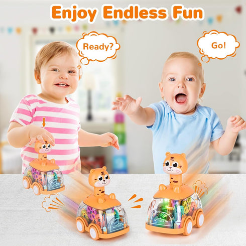 Baby Toy Cars - Press and Go Car for Toddler, Light Up Toys Birthday Gifts for Kids Boys Girls, Tiger 2PCS
