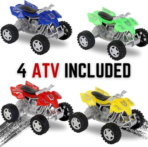 Auto Hauler Big Rig Toy Semi Truck Car Carrier 1:48 Scale with 4 ATVs Dirt Bike (Assorted Colors)