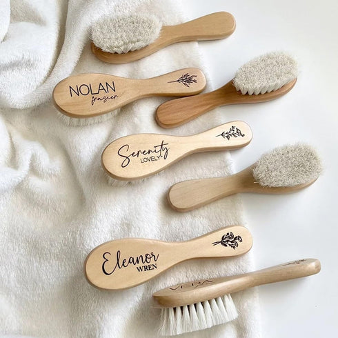 DOYOUWE Personalized Baby Hairbrushes, Baby Hair Brush, Custom Engrave Infant Name, Baby Comb, Brush Natural Goat