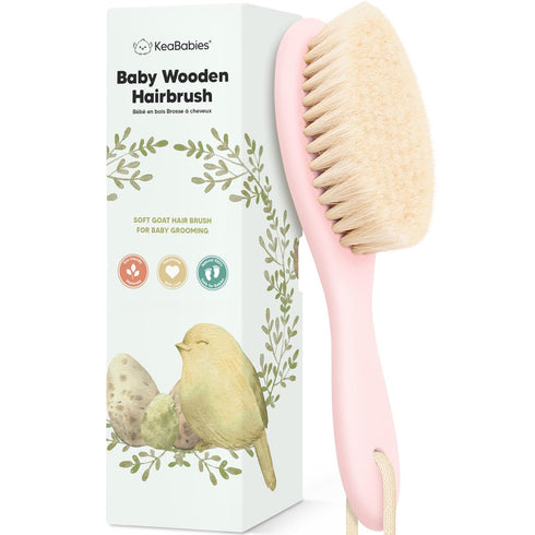 Baby Hair Brush - Soft Goat Bristles, Cradle Cap Brush for Infant, Toddler, Kids (Blush, Oval)