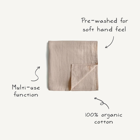 mushie Muslin Baby Swaddle Blanket, 100% Organic Cotton (Rose Vanilla)