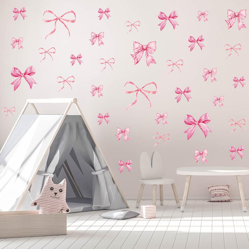 12 7.9 11.8 Inch Whaline Sheets Trendy Pink Bow Wall Stickers Light Pink Bow Knot Wall Decals Watercolor Room Mural