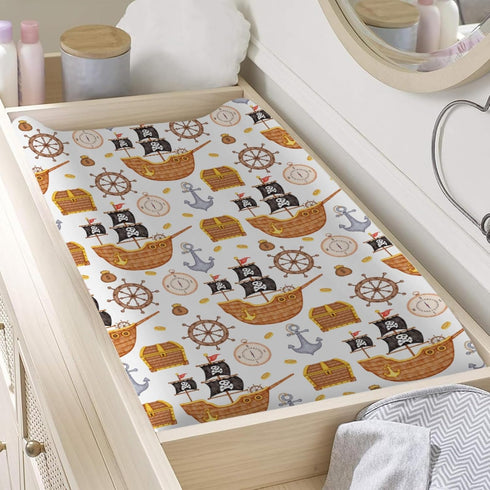 Sea Ocean Changing Pad Cover - Pirates Ship Compass Anchor Fitted Baby Changing Table Sheets 32''x16''