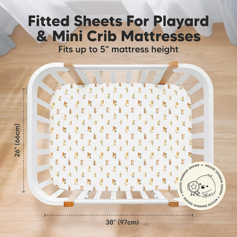Pack and Play Sheets Fitted, 2-Pack Mini Crib Sheets - Pack N Play Sheets, Organic Fitted Crib Sheet for Pack and Play Mattress, Playard Baby Crib Sheets, Crib Sheets Neutral for Boys (Construction) by KeaBabies