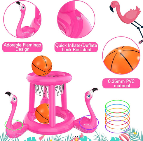Pool Toys for Kids Adults, Inflatable Pool Basketball Hoop & Ring Toss Game, 2-in-1 Floating Outdoor Party Water Toy