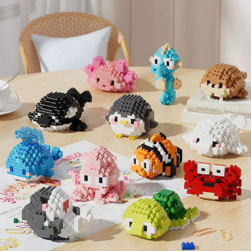 HJPLPXH Kids,12 Set, 8-16+ Small Toy Gift,Party Favors for Boxes Marine Animals Micro Mini Building Blocks Birthday