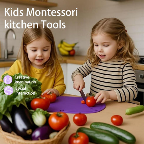Set 4-10, Set Montessori Kids Knife for Real Cooking Safe Kitchen Tools, Toddler Cooking Toys for Ages Birthday Gift