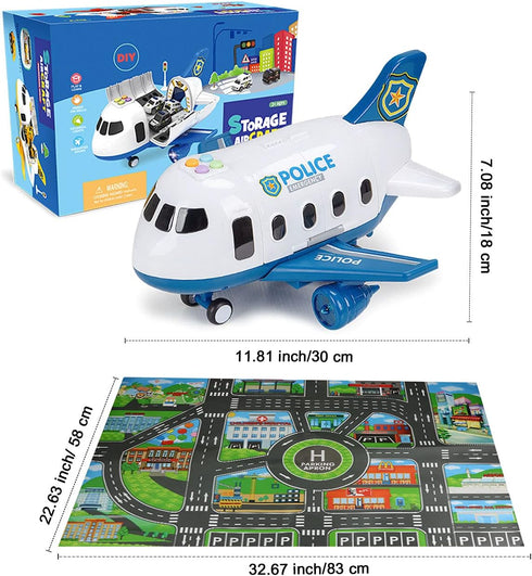 5 1 3 4 5 6 Dwi Dowellin in Airplane Toys with Light and Sound,Police car Toys with Activity Mat, Christmas Birthday