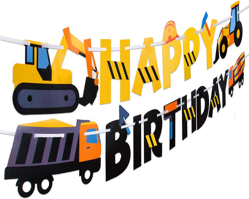 Construction Birthday Party Supplies Banner | Baby Boy Toddler Kids Birthday Truck Decorations, 8-feet Long