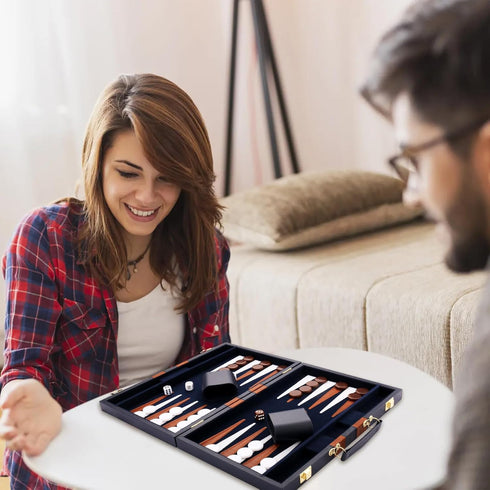 Backgammon Set - Classic Board Game with Premium Leather Case - Portable Travel Game Set for Adults, Kids