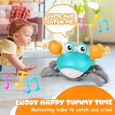 Crawling Crab Baby Toy - Light-Up Walking Dancing Moving Crab with Music & Obstacle Avoidance, Tummy Time Gifts for