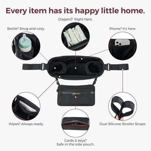 Momcozy 2 Universal Stroller Organizer | Minimalist Caddy with Insulated Bottle Holder | Silicone Anti-Slip Straps |