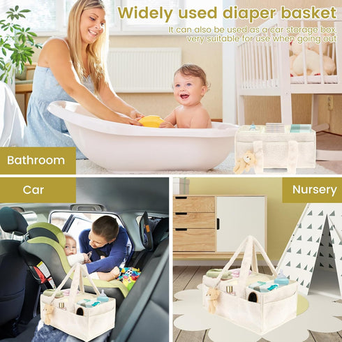 Kandishiex US Baby Diaper Caddy with Removable Dividers Portable Diaper Caddy Organizer Practical Diaper Organizer