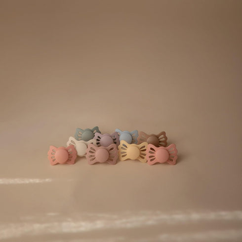 Symmetrical 6-18 FRIGG Lucky SilkySoft Silicone Baby Pacifier | Made in Denmark | BPA-Free (White Lilac/Twilight Mauve