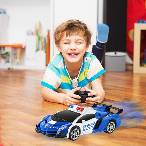FIGROL Remote Control Car, Transformable Robot RC Car, 2.4Ghz 1:18 Scale Model Police Car with One Button Deformation