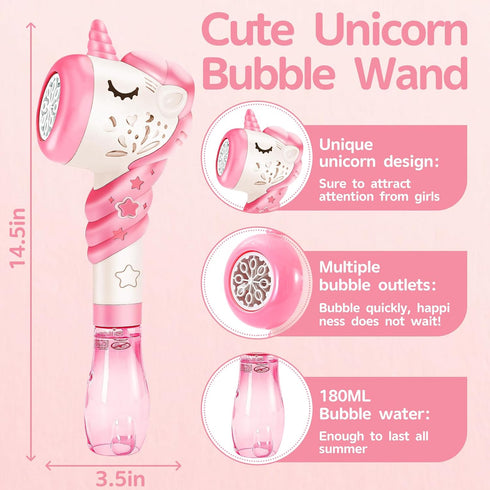 Bubble Machine Wand for Kids Toddlers Age 1 2 3 5 Years Old Birthday Valentines Day Gifts Unique Cute Baby Outdoor Unicorn Bubble Maker Toya Outside Toy Bath Bathtub Blower Game Little Girl Boy Easter
