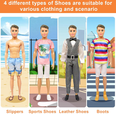 Ecore Fun 11 Items 11.5 Inch Boy Doll Clothes and Shoes, 5 Sets Fashion Casual Wear, 2 Swimwear, 4 Pairs Shoes